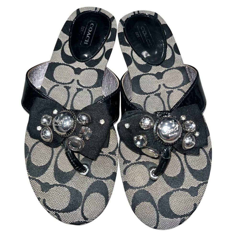 Coach Signature Sylvia Embellished Flip Flop Thong Sandals Shoes size 6